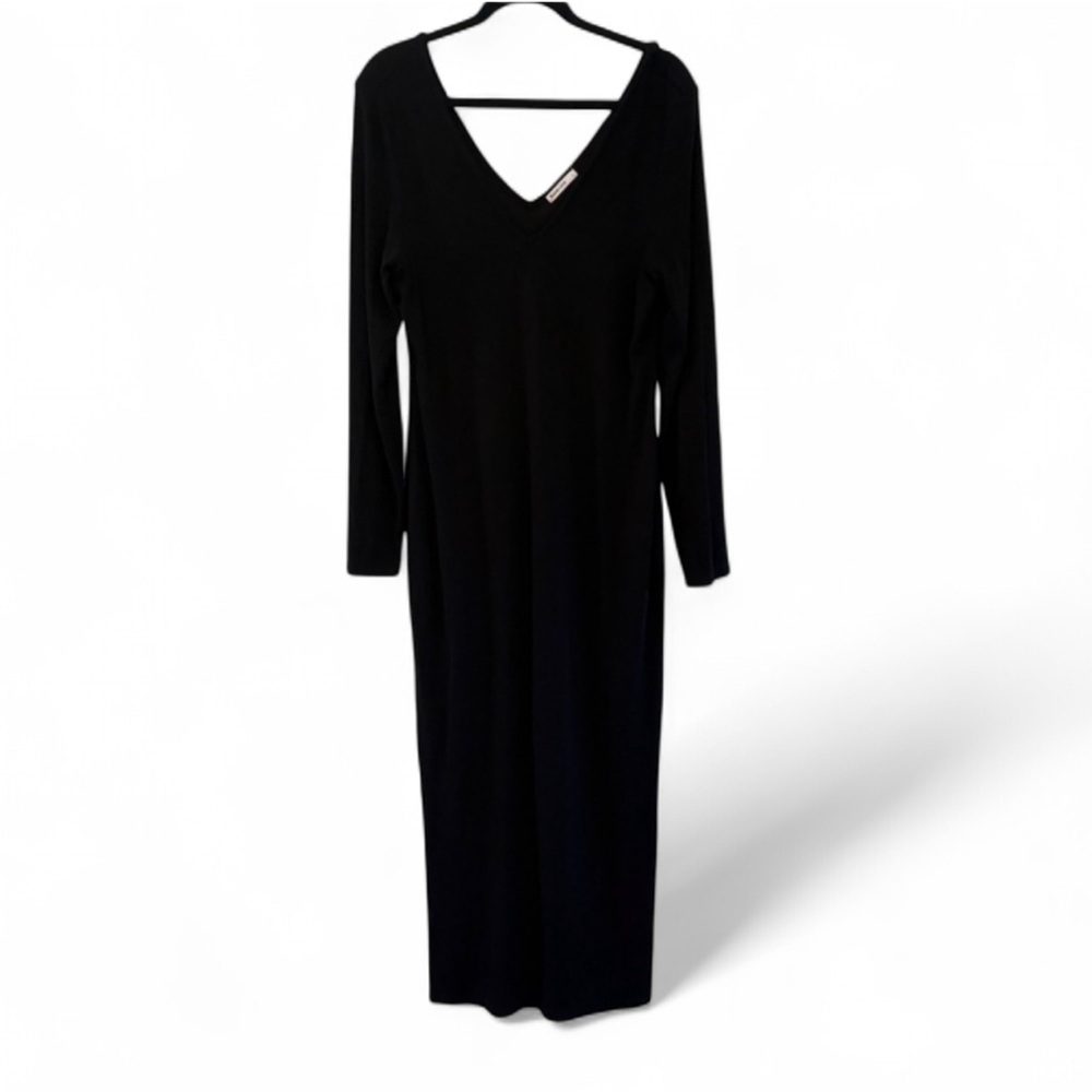 Marine Layer Lexi Rib V-Neck Black Tencel Maxi Dress Long Sleeve L - Picture 3 of 12